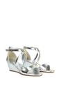 Silver XY LONDON Silver 'Kylie' Strappy Sandal Wedge Heels With Ankle Strap, Image 3 of 6