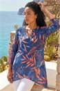 Navy Leaf Print Wrap Front Tunic Top, Image 1 of 4