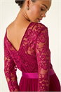Wine Petite Lace Contrast Bodice Dress, Image 2 of 5