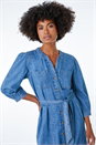 Denim Belted Denim Midi Shirt Dress, Image 1 of 5