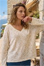 Natural  Contrast Stitch V-Neck Top, Image 2 of 4