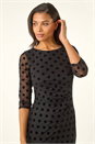Black Polka Dot Ruched Stretch Dress, Image 4 of 5