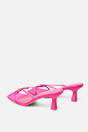 Pink Cindy Hot Pink Satin Strap Bow Mid Heel Mules, Image 3 of 4