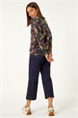 Purple Floral Print Drop Shoulder Stretch Top, Image 3 of 5