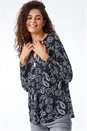 Black Paisley Print Zip Front Top  , Image 2 of 5