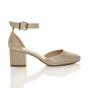 Gold Mid Block Heel Ankle Strap 2 Part Heels, Image 2 of 6