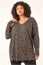 Black Curve Spotted V-Neck Stretch Top, Image 4 of 5