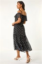 Black Polka Dot Bardot Midi Dress, Image 3 of 5