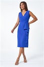 Royal Blue Wrap Draped Crepe Stretch Bodycon Dress, Image 2 of 5