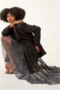 Black Polka Dot Print Elasticated Mesh Skirt, Image 2 of 5