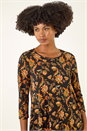Orange Floral Print Hanky Hem Stretch Top, Image 4 of 5