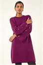 Fuchsia Buttoned Knit Dress, Image 4 of 5