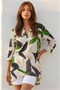 Green Leaf Print Wrap Front Tunic Top, Image 1 of 4