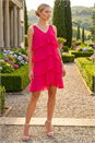 Cerise Embellished Tiered Chiffon Dress, Image 3 of 4