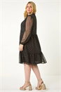Gold Curve High Neck Metallic Overlay Swing Dress, Image 3 of 7
