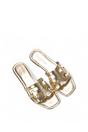 Gold XY LONDON Gold 'Ellie' Square Toe Cut Out Strap Flat Sandal Slides, Image 5 of 5