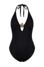 Black Halterneck Cut Out Swimsuit with Hardware Detail, Image 3 of 5