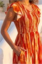 Red Wave Print Shirred Midi Dress, Image 4 of 4