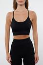Black Seamless Scoop Neck Adjustable Strap Longline Sports Bra, Image 2 of 4