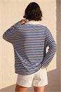 Navy  Mock Shirt Stripe Top, Image 2 of 4
