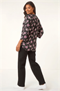 Black Abstract Print V-Neck Stretch Top, Image 2 of 5