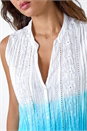 Turquoise Ombre Embroidered V-Neck Cotton Crinkle Blouse, Image 5 of 5