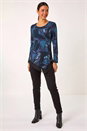 Blue Floral Print Chiffon Hem Top, Image 2 of 5