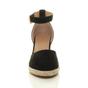 Black AJVANI Black Mid Wedge Heel Ankle Strap Espadrille Sandals, Image 6 of 6