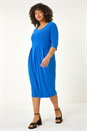 Royal Blue Curve Pocket Shift Midi Dress, Image 2 of 5