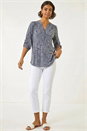 Grey Floral Notch Neck Shirt, Image 2 of 4