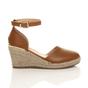 Tan Mid Wedge Heel Ankle Strap Espadrille Sandals, Image 2 of 6