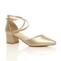 Gold AJVANI Gold Mid Block Heel Crossed Strap Pointed Toe 2 Part Heels, Image 1 of 6
