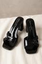Black Diamante Block Heel Mule Sandals - Tara, Image 1 of 3