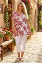Red Curve Floral Lace Zip Front Blouse, Image 1 of 4