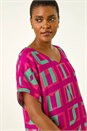 Magenta Geometric Print V-Neck Top, Image 4 of 5