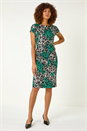 Green Floral Side Ruched Stretch Dress, Image 2 of 5