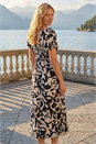 Ivory  Rose Print Ruched Midi Dress, Image 3 of 4