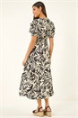 Black Abstract Print Button Midi Dress, Image 3 of 5
