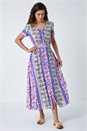 Purple Abstract Print Button Maxi Dress, Image 2 of 5