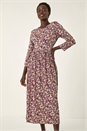 Stone Multi Floral Gathered Midi Dress, Image 4 of 5