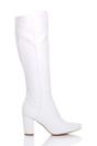 White High Block Heel Stretchy Calf Boots, Image 1 of 5