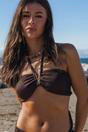 Brown Chocolate Textured V Bar Halter Neck Bikini Top, Image 1 of 4