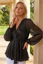 Black Petite Shimmer Twist Stretch Top, Image 1 of 4