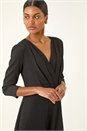 Black Textured Wrap Midi Dress, Image 3 of 4