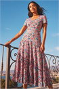 Pink Floral Ruched Midi Dress, Image 2 of 4