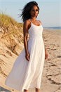 White Lace Bodice Shirred Midi Dress, Image 2 of 4