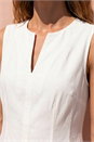 White Denim Panel Detail Midi Dress, Image 4 of 4