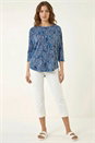 Blue Abstract Printed Raglan Top, Image 3 of 5