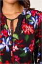 Red Floral Print Tie Neck Stretch Top, Image 5 of 5