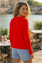 Red Floral Lace Trim Knit Cardigan, Image 4 of 4